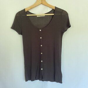 Project Social rayon silk black button down short sleeved shirt lightweight top